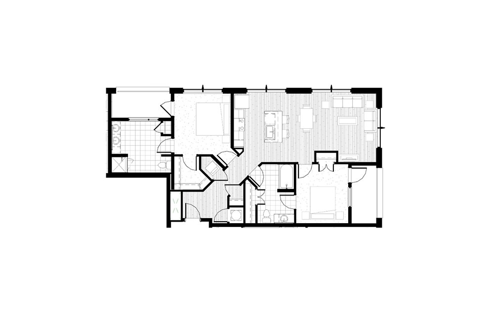 B12 - 2 bedroom floorplan layout with 2 baths and 1147 square feet. B12 - 2 bedroom floorplan layout with 2 baths and 1147 square feet.